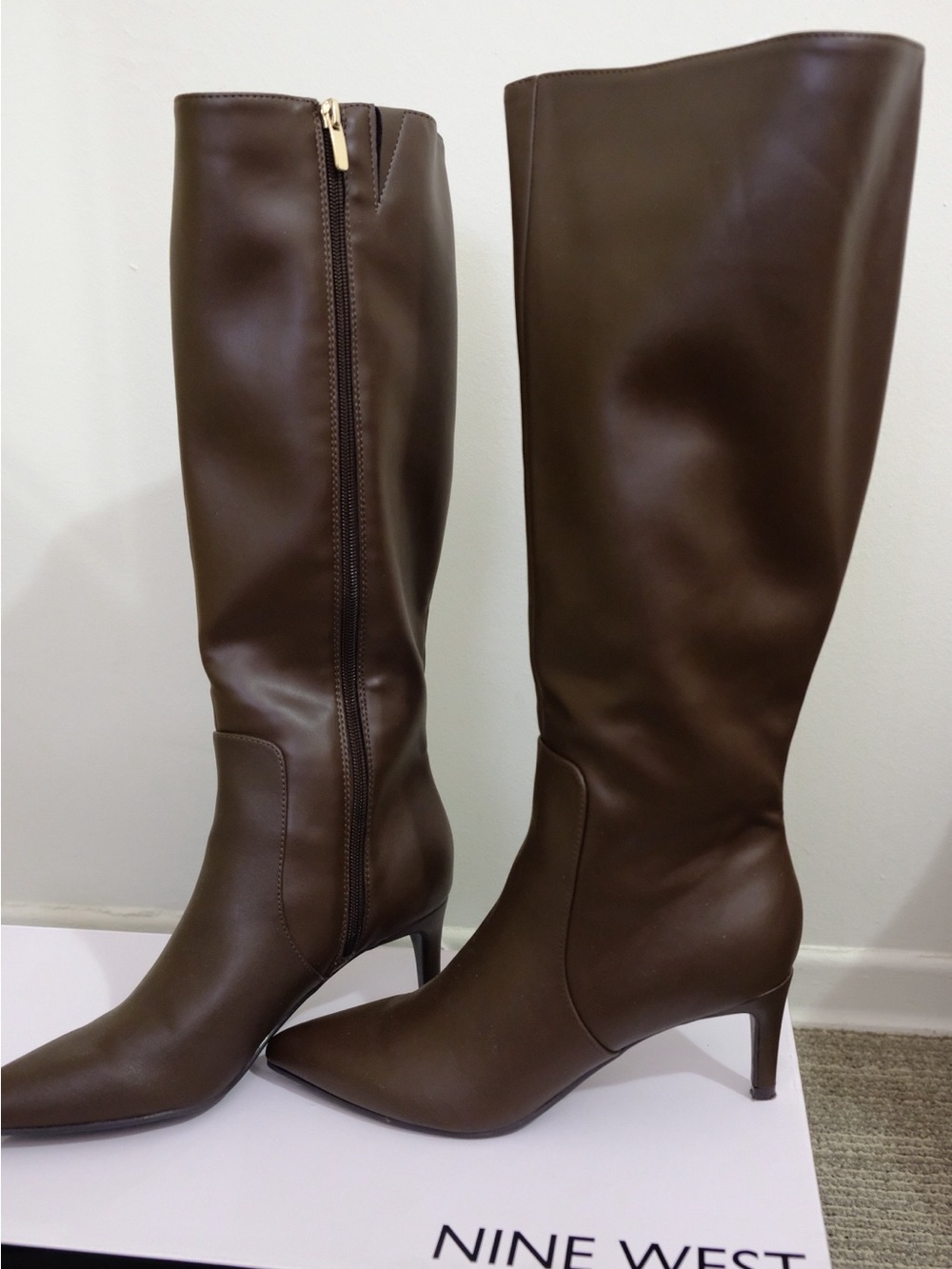 Nine West Dark Brown Knee-High Pointed-Toe Heeled Boots